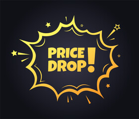 Price drop sign. Flat, yellow, explosion sign, price drop sign. Vector icon