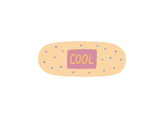 Hand drawn illustration of adhesive plaster with world cool. Doodle colored illustration isolated on white background.