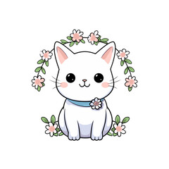 Cute floral cat vector clipart. Good for fashion fabrics, children’s clothing, T-shirts, postcards, email header, wallpaper, banner, events, covers, advertising, and more.