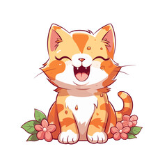 Happy cat vector clipart. Good for fashion fabrics, children’s clothing, T-shirts, postcards, email header, wallpaper, banner, events, covers, advertising, and more.