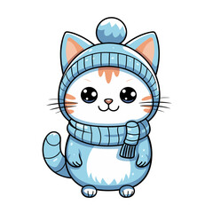 Cute winter cat vector clipart. Good for fashion fabrics, children’s clothing, T-shirts, postcards, email header, wallpaper, banner, events, covers, advertising, and more.