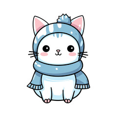 Cute winter cat vector clipart. Good for fashion fabrics, children’s clothing, T-shirts, postcards, email header, wallpaper, banner, events, covers, advertising, and more.