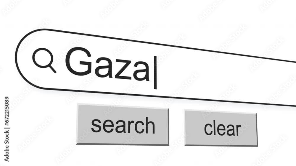 Poster gaza search bar with click animation. vintage screen. typed in search engine bar on digital screen.
