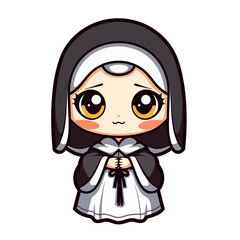 Cute scary nun Halloween character vector clipart. Good for fashion fabrics, children’s clothing, T-shirts, postcards, email header, wallpaper, banner, events, covers, advertising, and more.