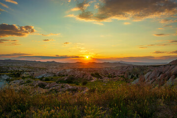 Sunset in Göreme, Cappadocia region of Türkiye.