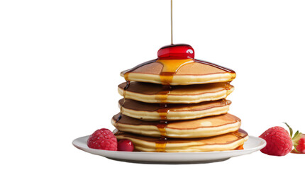 stack of pancakes with syrup transparent, white background, isolate, png - Powered by Adobe