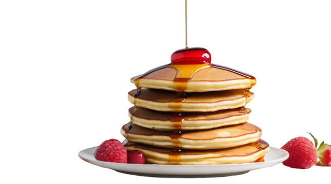 stack of pancakes with syrup transparent, white background, isolate, png