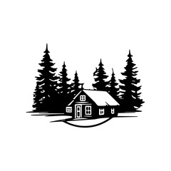 Obraz na płótnie Canvas Forest house Illustration Clip Art Design Shape. Forest House Silhouette Icon Vector.