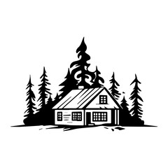 Forest house Illustration Clip Art Design Shape. Forest House Silhouette Icon Vector.
