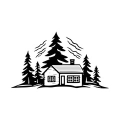 Fototapeta premium Forest house Illustration Clip Art Design Shape. Forest House Silhouette Icon Vector.
