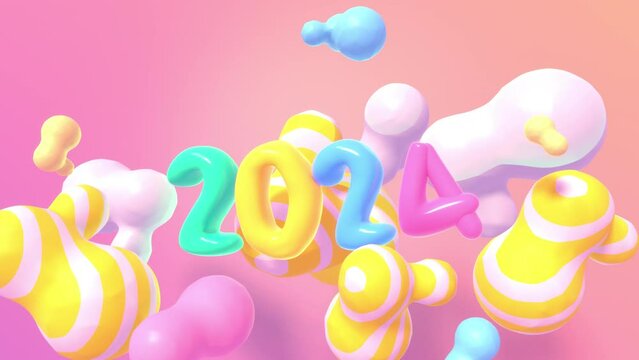 2024 Happy New Year with colorful blobs in the sky animation.