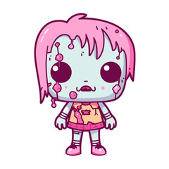 Cute pink zombie vector clipart. Good for fashion fabrics, children’s clothing, T-shirts, postcards, email header, wallpaper, banner, events, covers, advertising, and more.