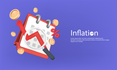 3D Inflation with Arrow with coins and calendar. Vector illustration for web banner