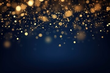 Abstract gold bokeh and shimmer on dark blue background. - obrazy, fototapety, plakaty