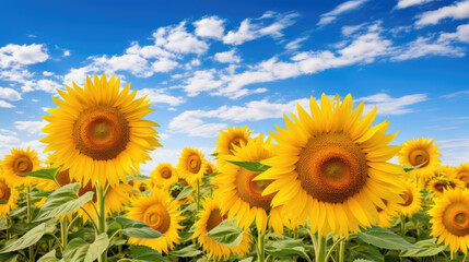 Fototapeta premium Vibrant Sunflowers Blooming in a Sunny Agricultural Landscape