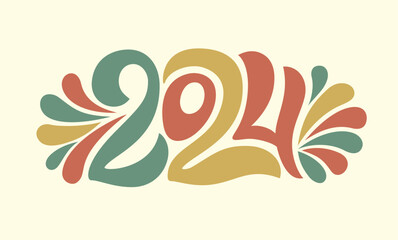 Happy new year 2024 vector illustration. Handwritten lettering text design vector with modern unique and creative concept. Colorful design, trendy style, 2024 calendar. Icon or poster idea. Vector tem