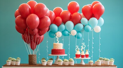birthday cake , balloons and candles