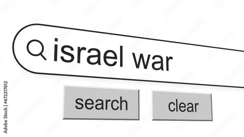 Poster israel war search bar with click animation. vintage screen. typed in search engine bar on digital sc