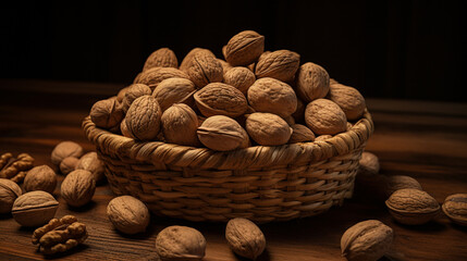 Walnut kernels in basket