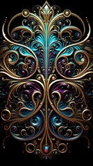 Fractal art, kaleidoscope style, intricate details, filigree metal