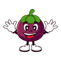 Vector cute mangosteen cartoon characters illustration smiling in kawaii style