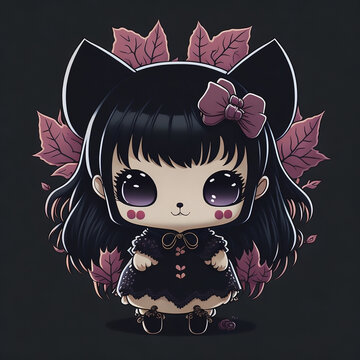  Cute vector kawaii anime kuromi on black background