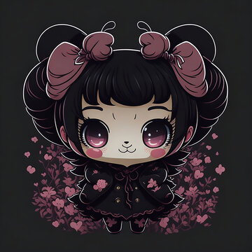  Cute vector kawaii anime kuromi on black background
