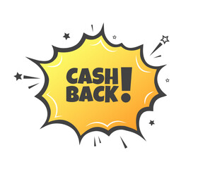 Cash back sign. Flat, yellow, explosion sign, cash back sign. Vector icon