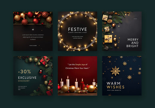 Festive Set Of Christmas Social Media Layouts with Generative ai
