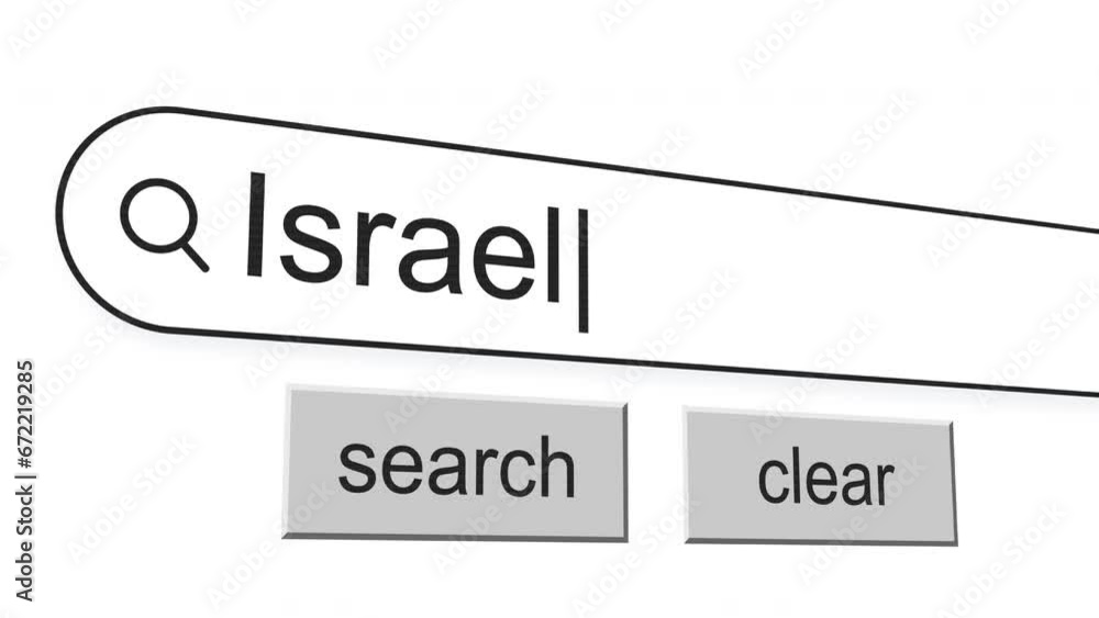 Poster israel search bar with click animation. vintage screen. typed in search engine bar on digital screen