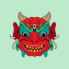 Oni Mask Vector Art Illustration on Isolated Background. Japanese Demon Vector illustration.