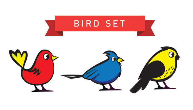 Set of birds isolated on white background. Flat style vector illustration.