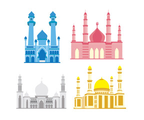 Religion buildings vector illustrations. Islamic mosque architectural objects 