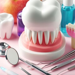Fototapeta na wymiar dentist and instruments teeth dental background