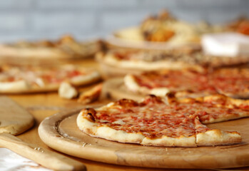 buffet table for a banquet, sandwich and pizza