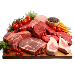 Meat selection in market isolated on transparent or white background, png
