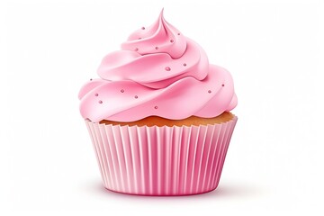 Generative AI : Pink cupcake isolated on white background
