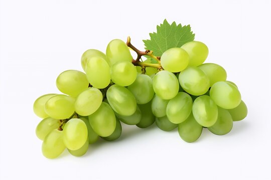 Generative AI : Close up image of Green wine grapes isolated on white background.