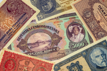 Different kinds old Banknotes from the all World in the Detail