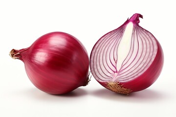 Generative AI : Red onion slices isolated on white background. - obrazy, fototapety, plakaty