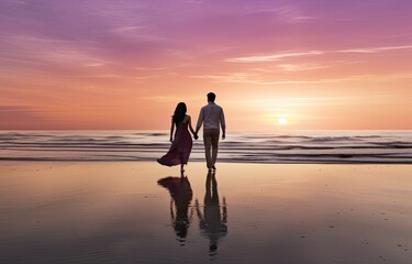 Fototapeta premium romantic couple on the beach at sunset.