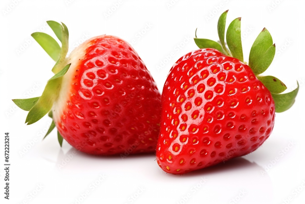 Poster generative ai : juicy strawberry with half sliced isolated on white background.