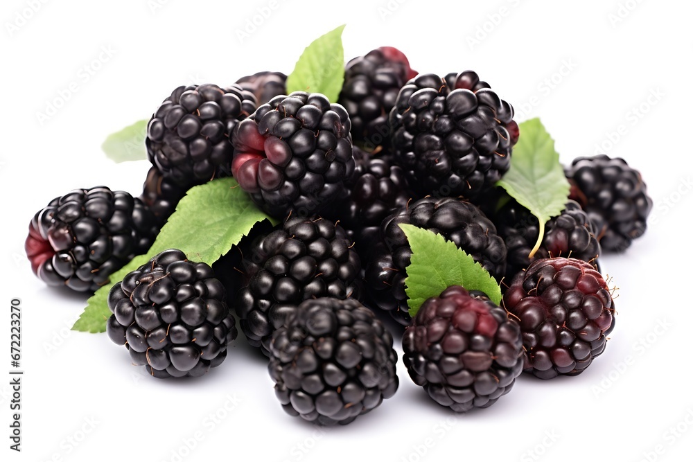 Poster generative ai : blackberries in a pile isolated on white background