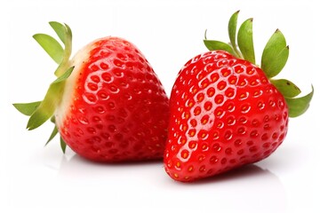 Generative AI : Juicy Strawberry with half sliced isolated on white background.