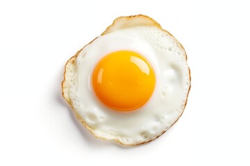 Generative AI : Fried egg isolated on white background. Top view - obrazy, fototapety, plakaty