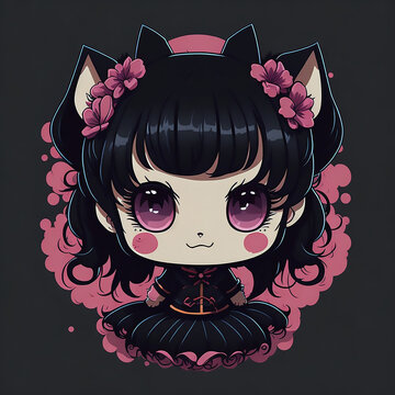 Cute Vector Kawaii Anime KUROMI Sad On Black Background