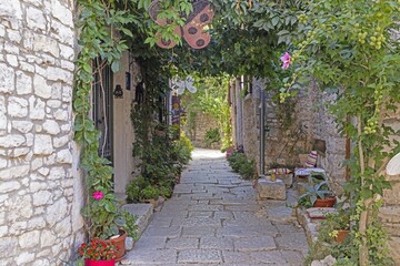 Picture from the town of Groznjan with idyllic cobbled streets and buildings made of natural stone