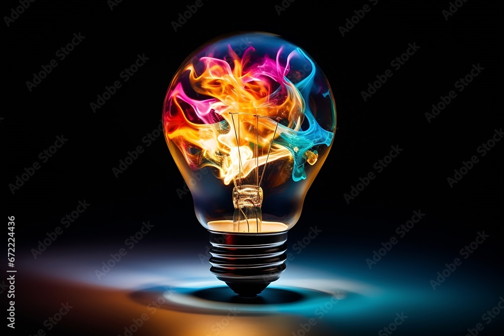 Poster Generative AI : Electric light bulb exploding with paint and glass