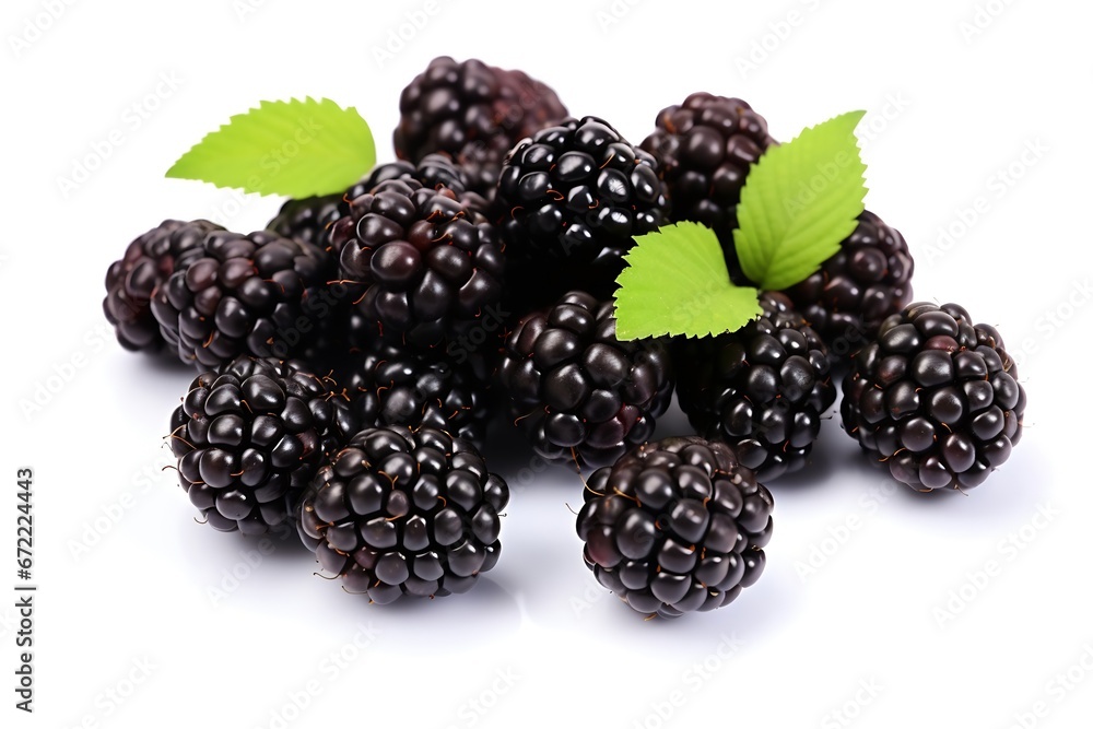 Poster generative ai : blackberries in a pile isolated on white background