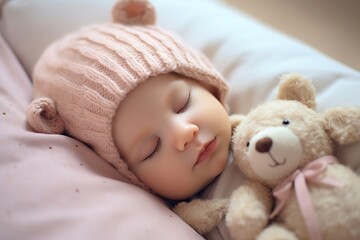 Generative AI : Newborn baby sleeping in a fluffy blanket, wearing headphones
